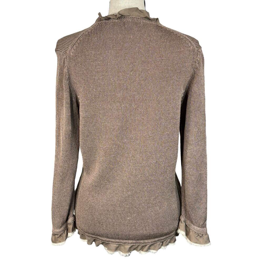 Boden SZ 14 Cardigan Ruffled Tie Front Long Sleeves Linen Blend Stretch Beige - Picture 4 of 9